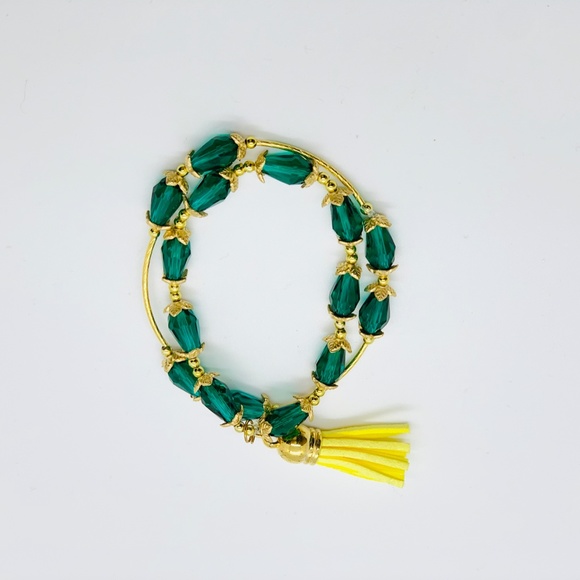 Peruvian Glass Bead Charm Tassel Bracelet Set - Picture 4 of 4